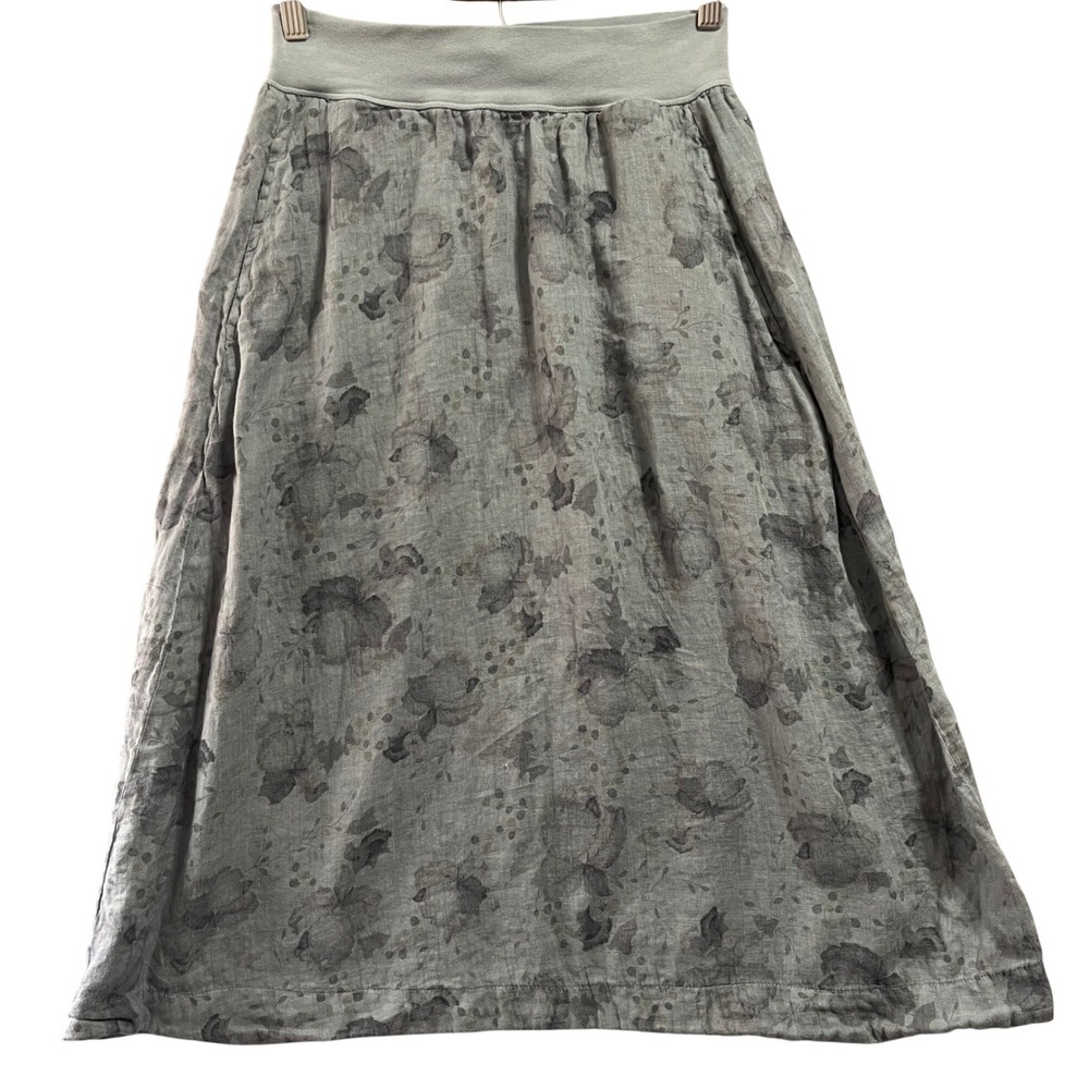 Cut Loose Midi Skirt Women Linen S Sage Green Floral Lagenlook Boho Earthy